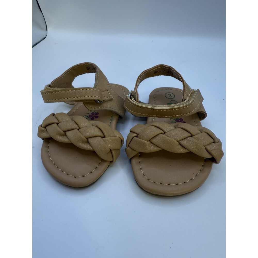 Petalia Toddler‎ Girl's Tan Braided Sandals Size 3 – Hook-and-Loop Closure